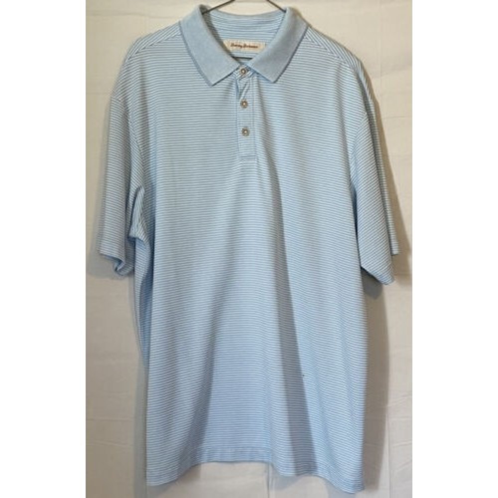 Tommy Bahama Polo Shirt Mens Sz L Large Light Blue Modal Polyester
